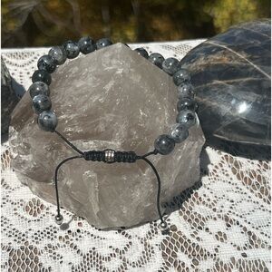 HM086 Larvikite Bracelet Adjustable macrame closure HM086